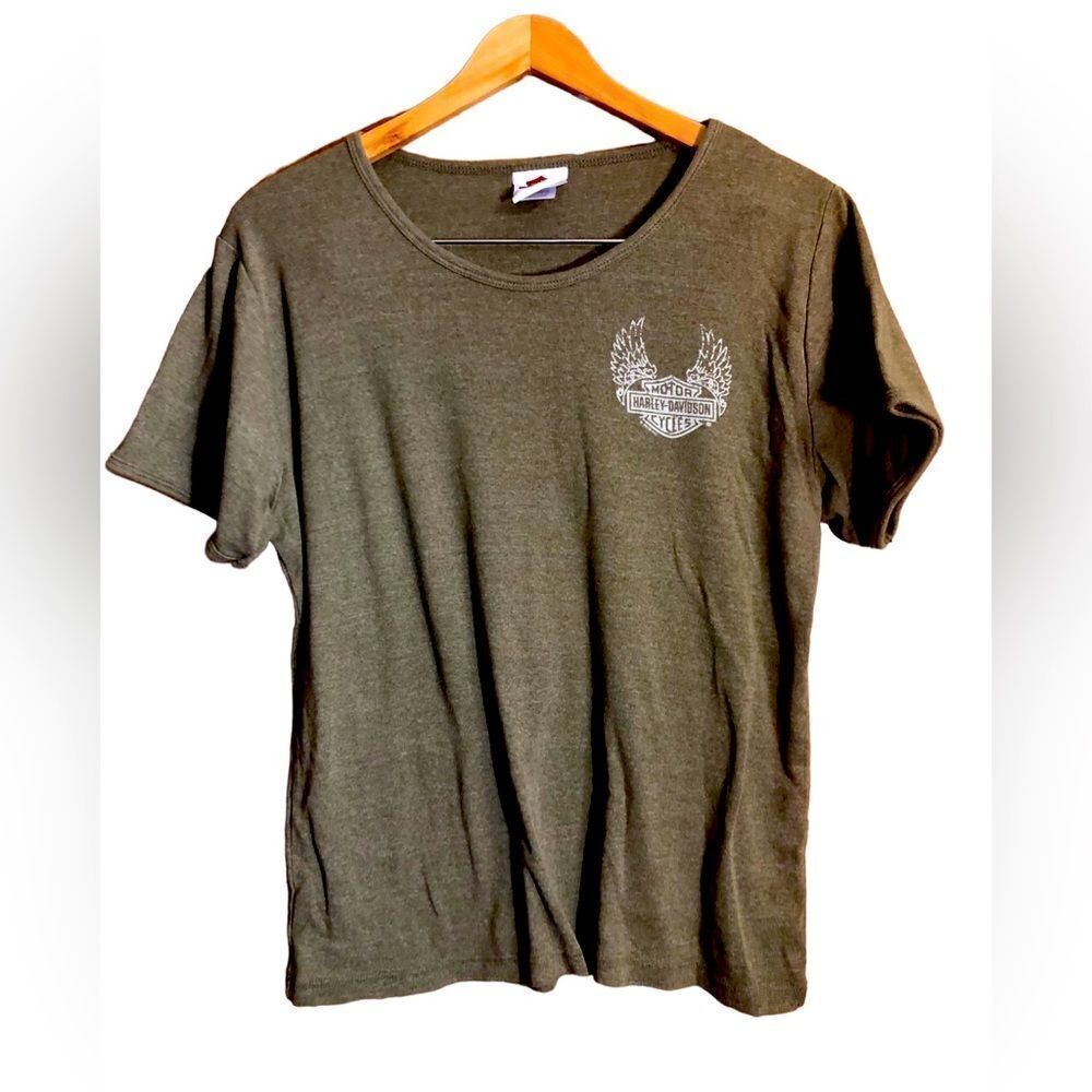 Harley Davidson Women’s Tshirts. Green Free Spirit Gray Lances Mansfield PA. XXL